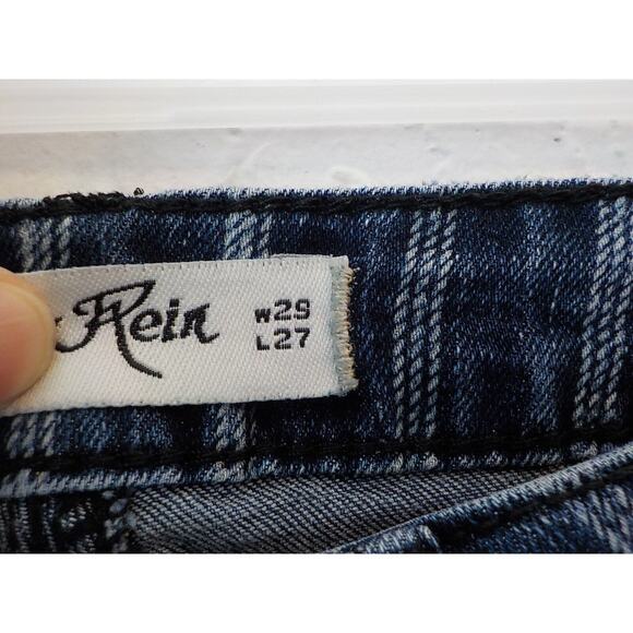 Indigo Rein Blue Striped Jeans Women size 9 Stretch Demin Zip Amended Hem 29x25 - Picture 6 of 9